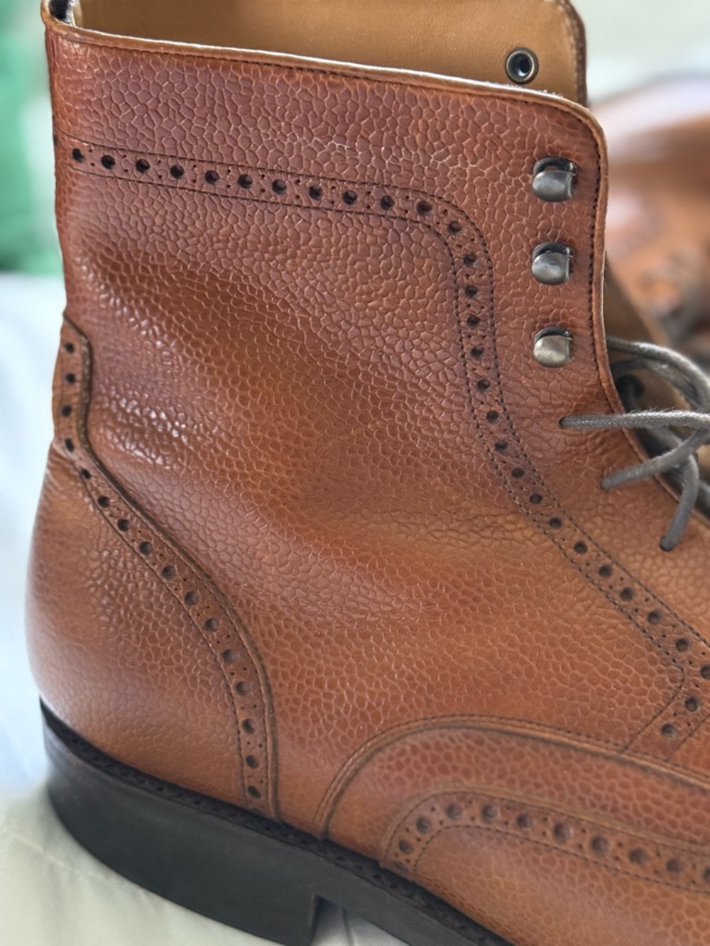 Taft Gladiator Men's Tan Leather Wingtip Boots - Classic Brogue Lace-Up - Picture 6 of 7